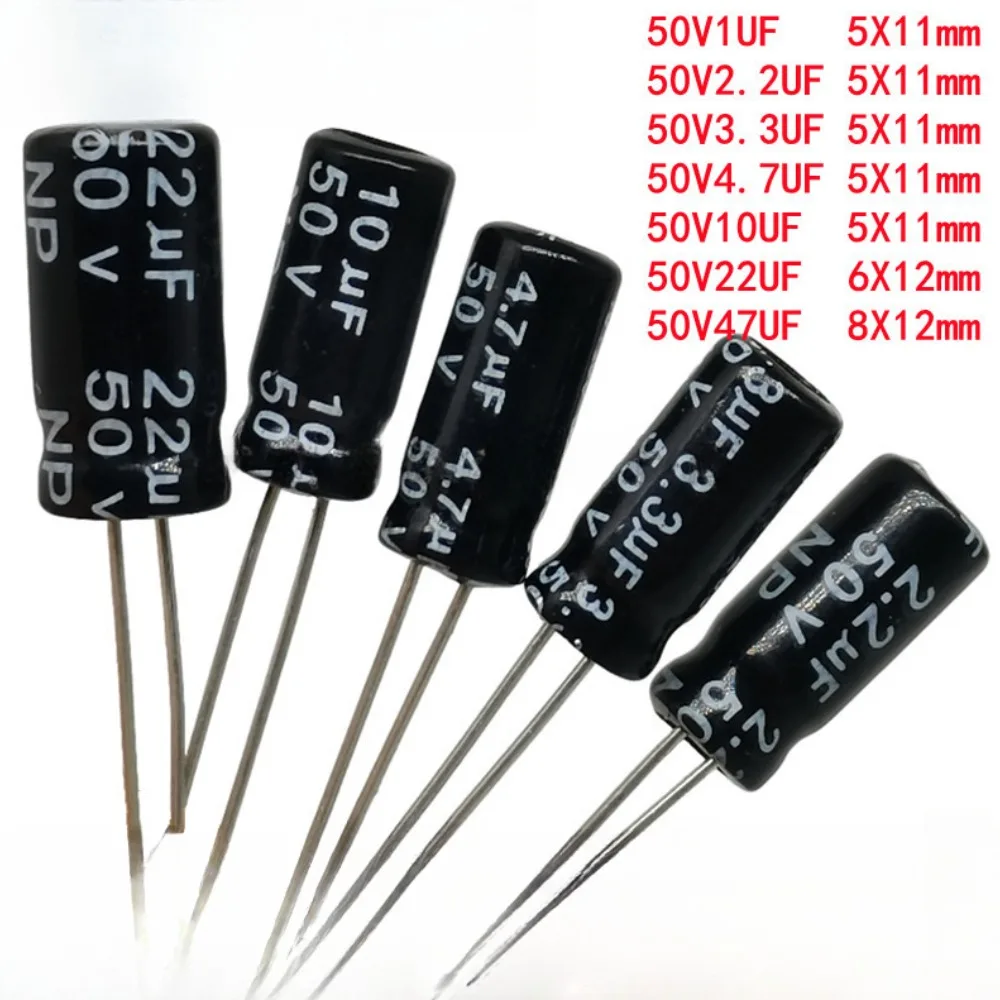 100PCS 50V Non-Polarized NP Electrolytic Capacitor 1uF 2.2uF 3.3uF 4.7uF 10uF 22uF 47uF Radial Bipolar 105°C Long Life