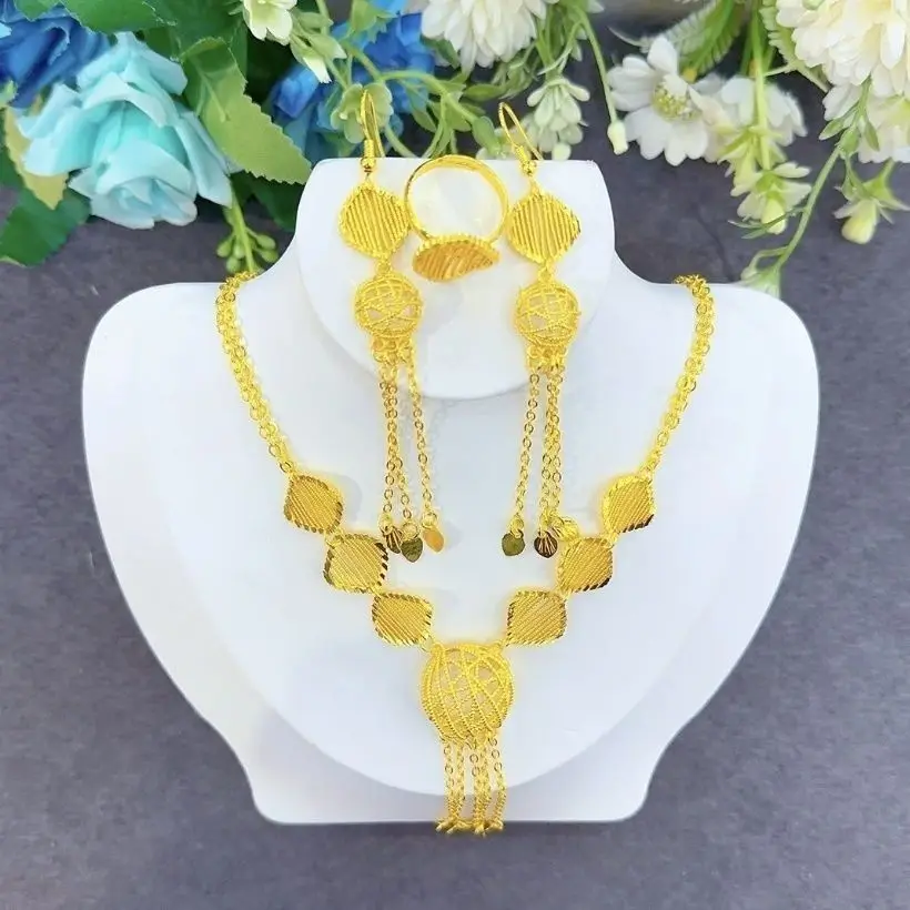 

2025 New Dubai Jewelry Necklace Women's Earrings ring Party Fashion Jewelry Set YY10202