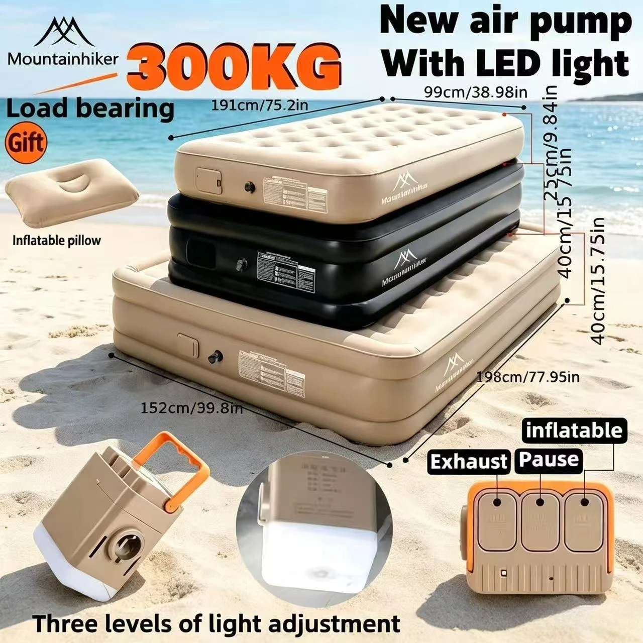 Outdoor Inflatable Camping Tent With Air Pump - Mountainhiker Automatic Air Cushion Mattress, 1-3