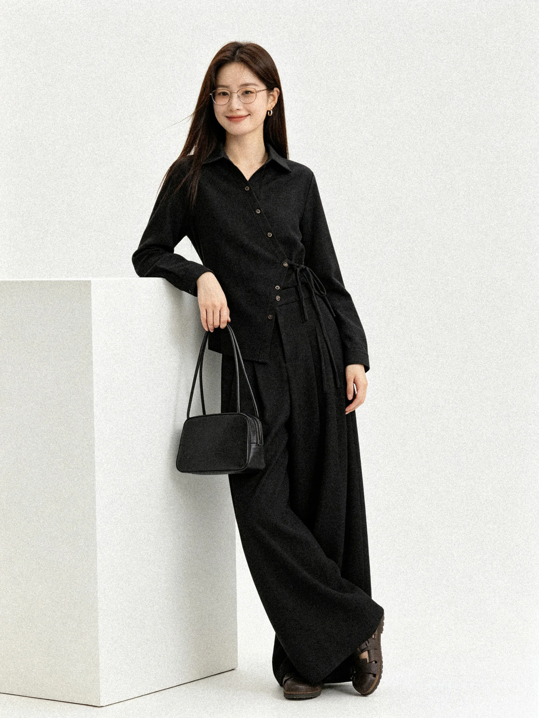 2026 New Autumn Chinese Style Mixed Hemp Set Belted Shirt Wide Leg Pants Commute Two Piece Set Casual Breathable High Waist