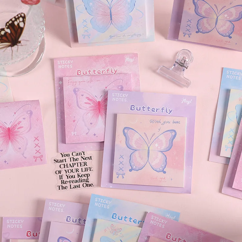 4Pcs Kawaii Butterfly Sticky Notes Gradient Memo Pad for Journal Planner School Office Supplies