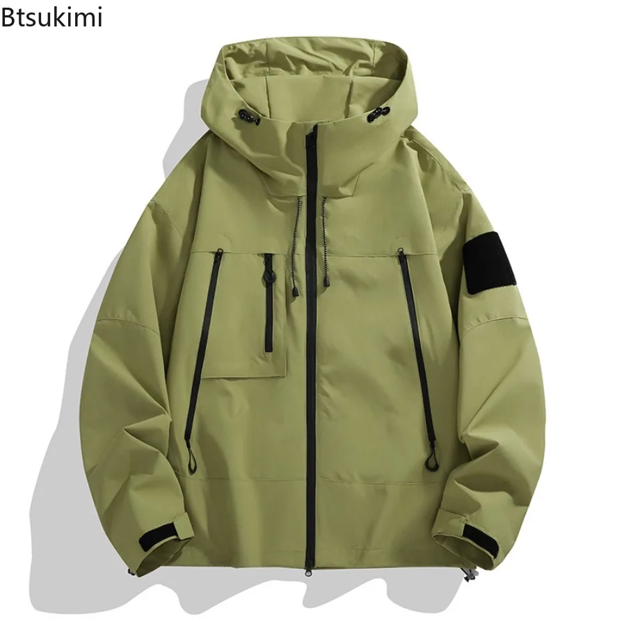 2025 Men's Windbreak Jackets Spring New Fashion Solid Color Outdoor Sport Hiking Camping Hooded Jacket Men Functional Rush Coats