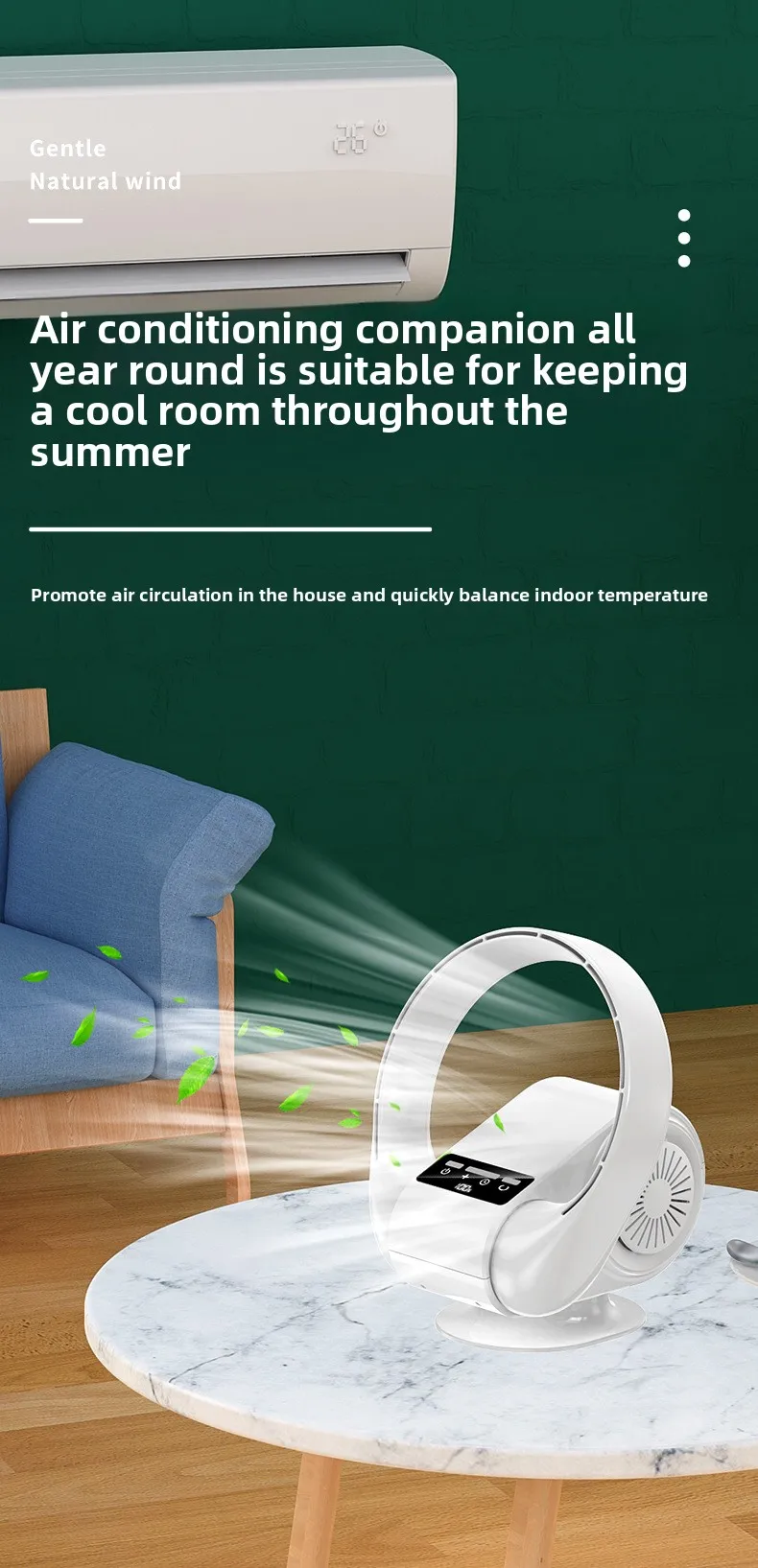 2025 Neuer USB-Ventilator zur Wandmontage, kabellos, wiederaufladbar, batteriebetrieben, leiser Tischventilator mit 5 Geschwindigkeiten für Büro/Schlafzimmer, Fernbedienung – Detail 7