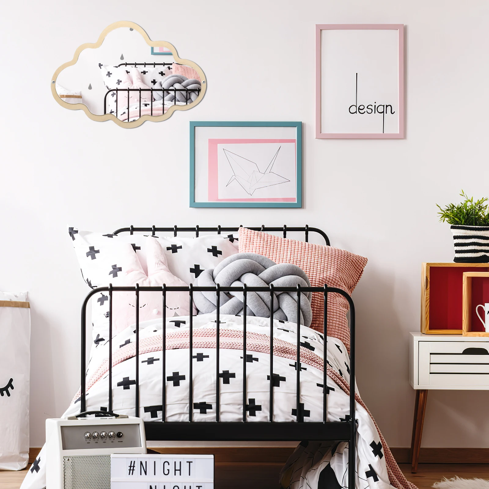 

Nordic Children'S Mirror Premium Material Baby Proof Wall Mount Small Safety Kids Wooden Nursery Decorative Tabletop Vanity