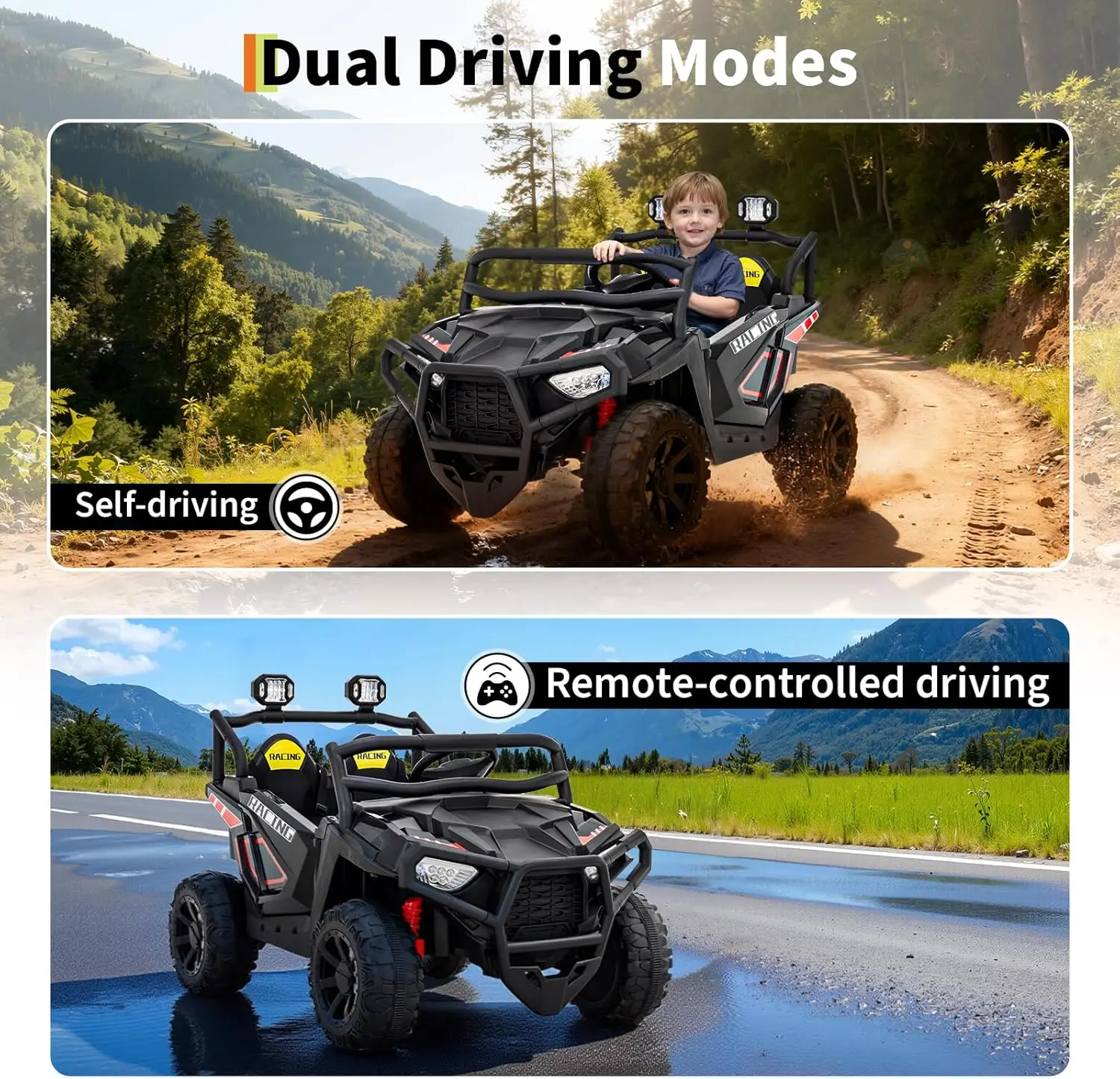 24V 2 Seater Ride On Car Electric UTV Car with Remote Control 3 Speeds, Led Lights, Bluetooth, Ride on Truck Kids 2-8 Years