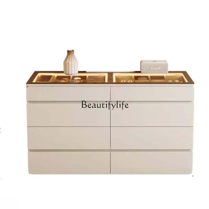 Cream wind, bedside chest, bedroom, large capacity, six-bucket drawer storage cabinet, narrow and ultra-thin 30cm