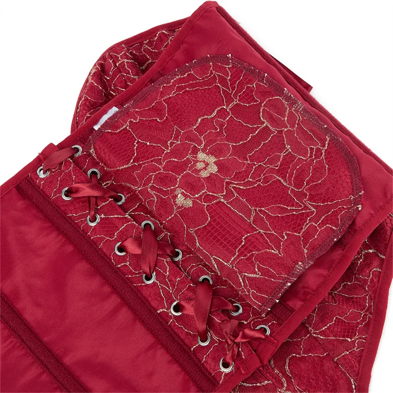 Espartilho de noiva vermelho shapewear gaze vermelha escura com bordado dourado shapewear casamento sem alças bustier espartilho para mulher