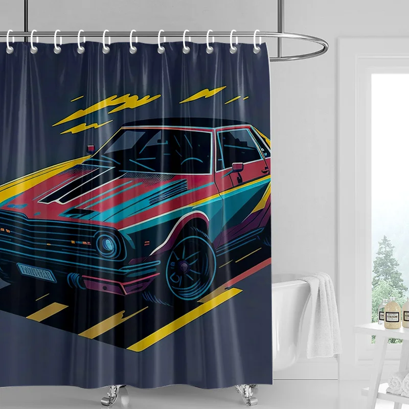 Car Cartoon Shower Curtain Waterproof Bathroom Curtain Bathroom Partition Curtain Universal Home Decor Ins Style