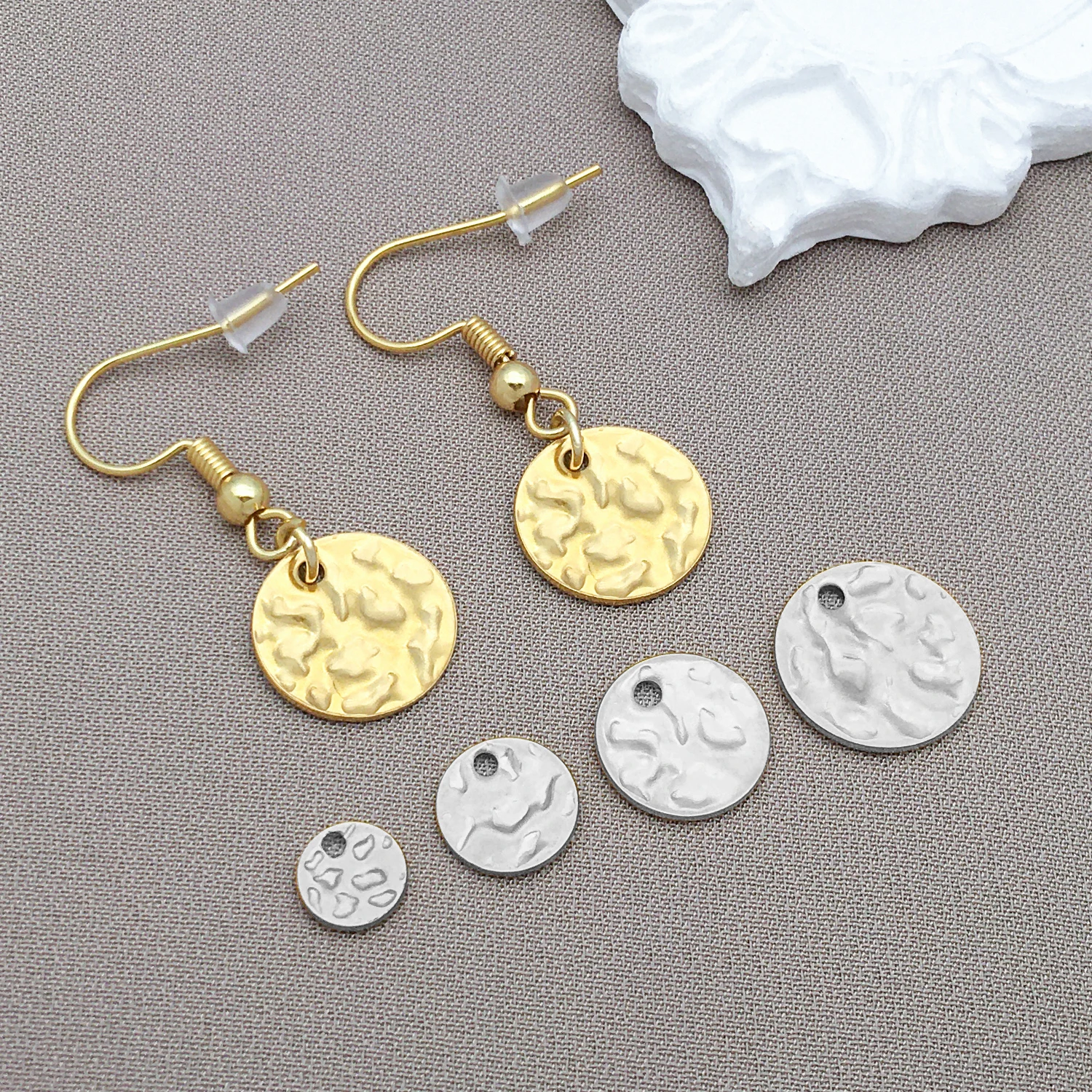 10pcs 6/8/10/12mm Stainless Steel Round Hammered Charms Pendants for Jewelry Making DIY Earrings, Necklaces Supplies Parts image 2