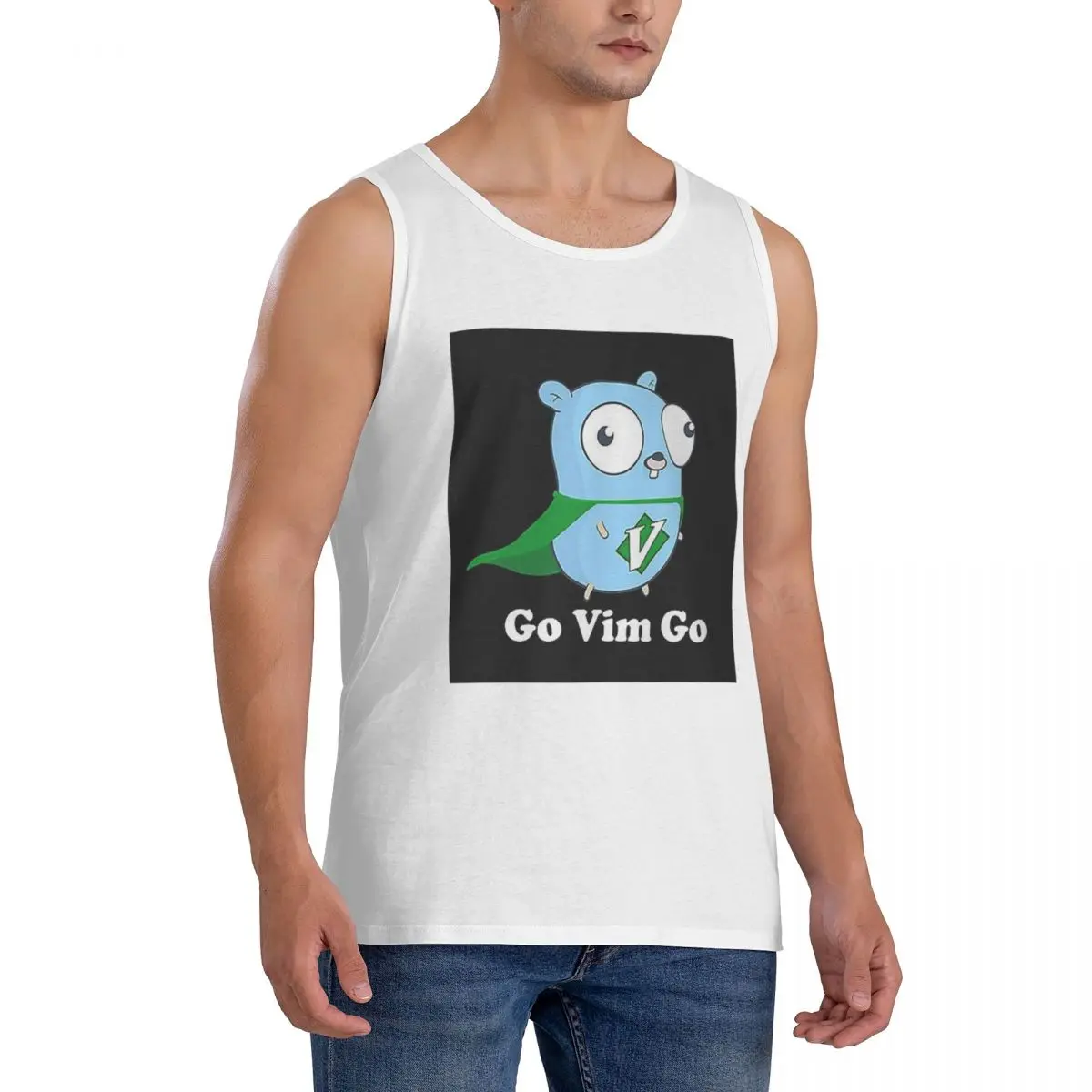 100% Cotton The Go Gopher Golang Vim Go Sleeveless T-Shirt Men Workout Sports Clothing Tops Men's Crew Neck Vest