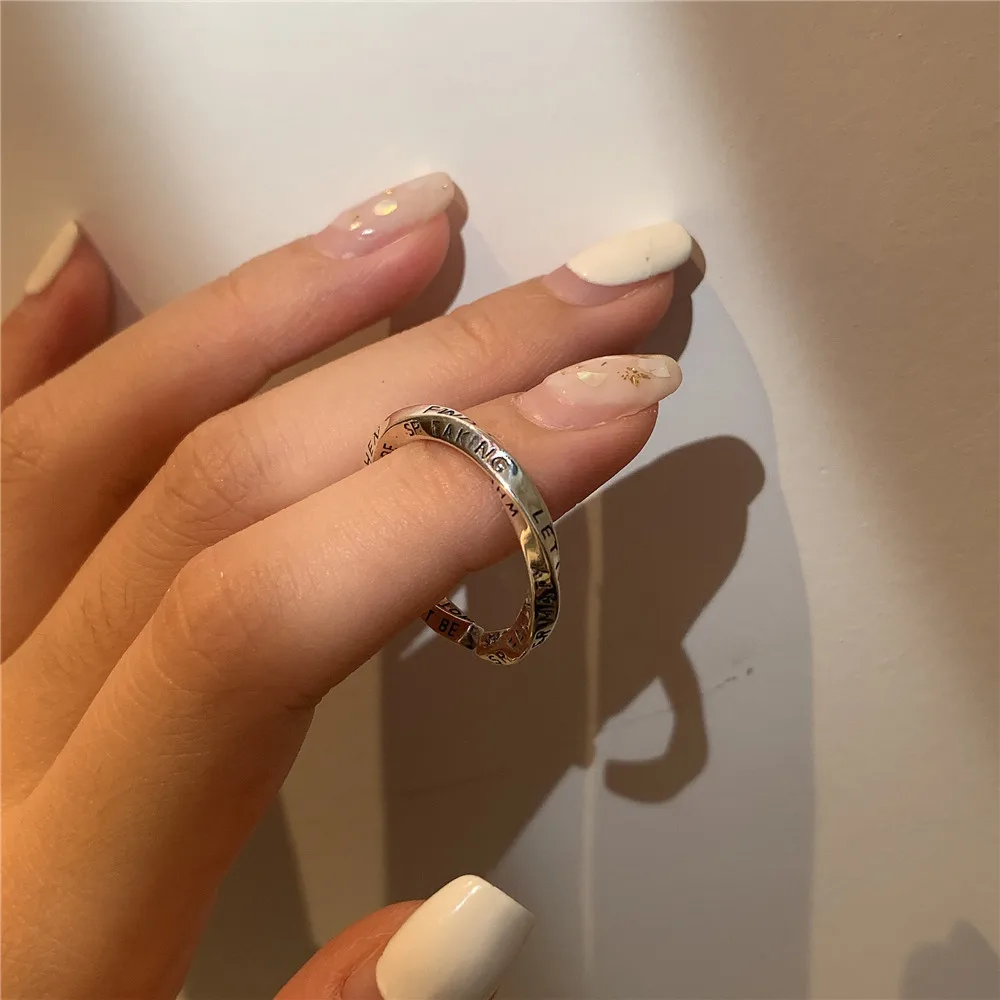 High Quality Trendy Mobius Strip Design Letter Engrave Thai Silver Ladies Party Rings Jewelry For Women Birthday Gifts No Fade