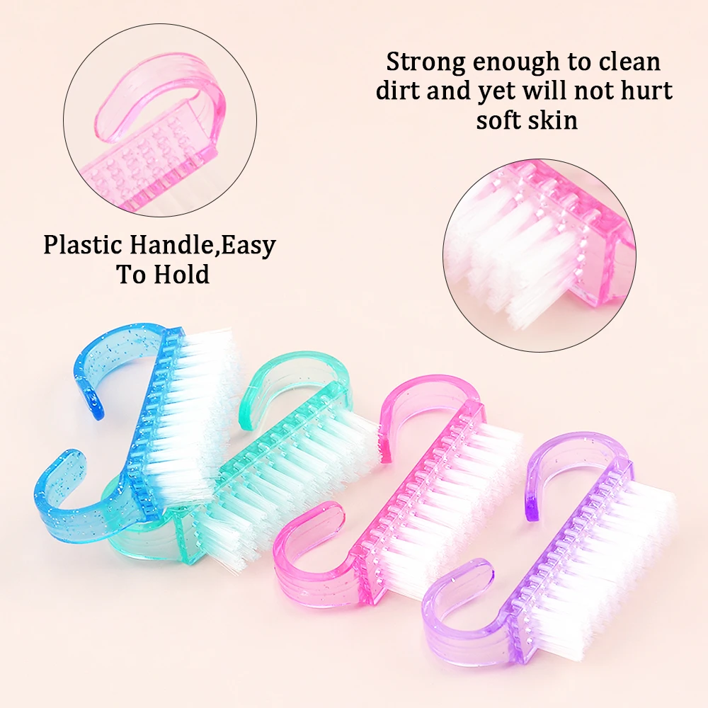 Cepillo de plástico para limpieza de uñas, cepillo para quitar el polvo, acrílico, Gel UV, accesorios de manicura, herramienta para el cuidado de la belleza, 10 unidades por lote