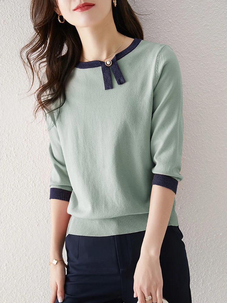 Pullovers Women Spring Patchwork Fashion All-match Свитер Женский Elegant Korean Style Vacation Popular Chic Preppy Simple Ins