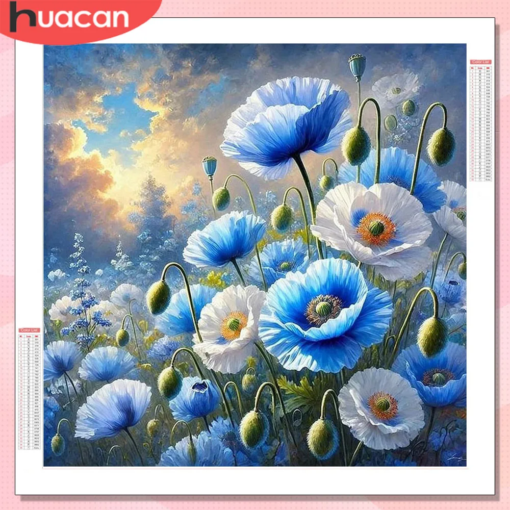 HUACAN Diamond Painting Angebot: Mohnblumen-Diamantkunst-Set, Blumenfeld-Landschaft, 5D DIY-Malerei, Dekorative Wandbilder