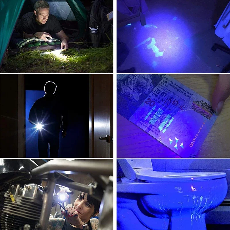 Linternas de luz Dual, linterna ultravioleta retráctil con Zoom, lámpara de iluminación de detección de agente fluorescente, color púrpura y blanco