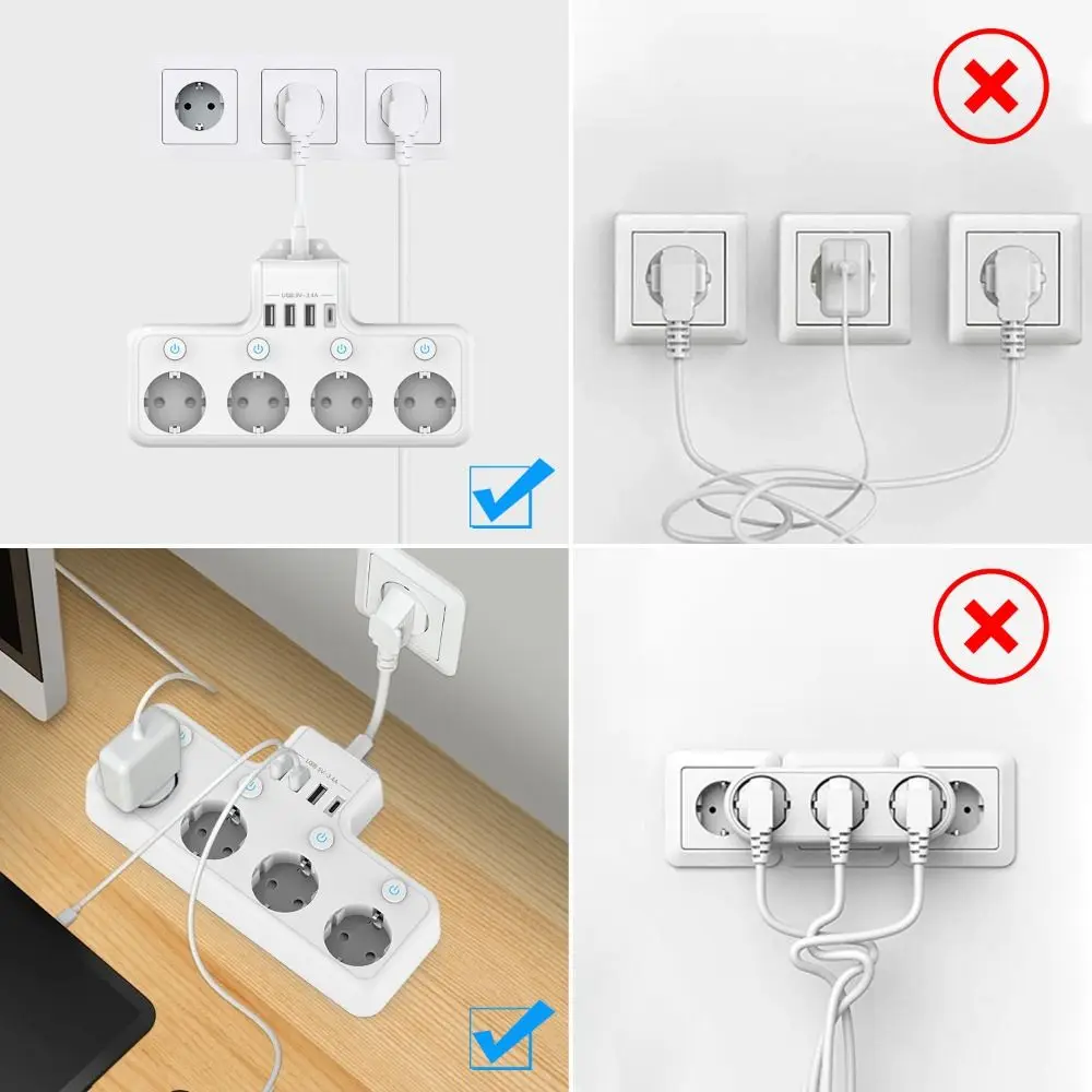 Individual Switch EU Plug Power Strip 4 USB Ports 3.1 A / 5 V Surge Protector 4 AC Outlets 3840 W Wall Socket Desktop Charging