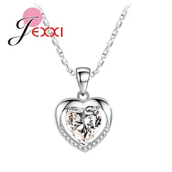 925 Sterling Silver Bridal Jewelry Heart Shape Pendant Necklace Chain Clear Crystal   For Wedding Party Birthday Gifts