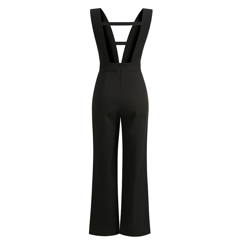 Temperament Zwarte Diepe V Backless Mouwloze Vrouwen Jumpsuit Sexy Niche Inspiratie Slanke Jumpsuit