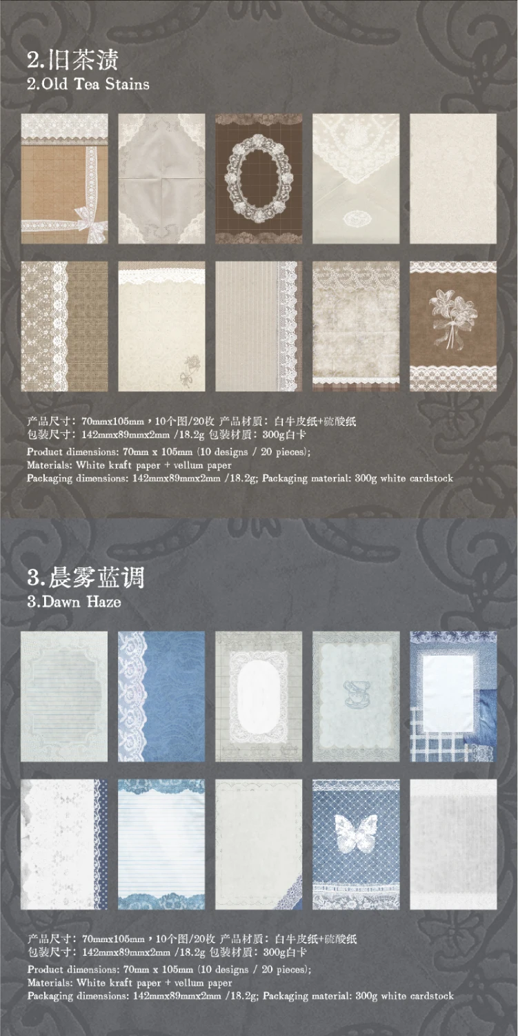 Journal GO 20 Blatt Lace Moments Gemischte Vintage-Weiß-Kraft- & Transparentpapiere für Scrapbooking, Junk Journals & DIY-Collagen – Detail 17