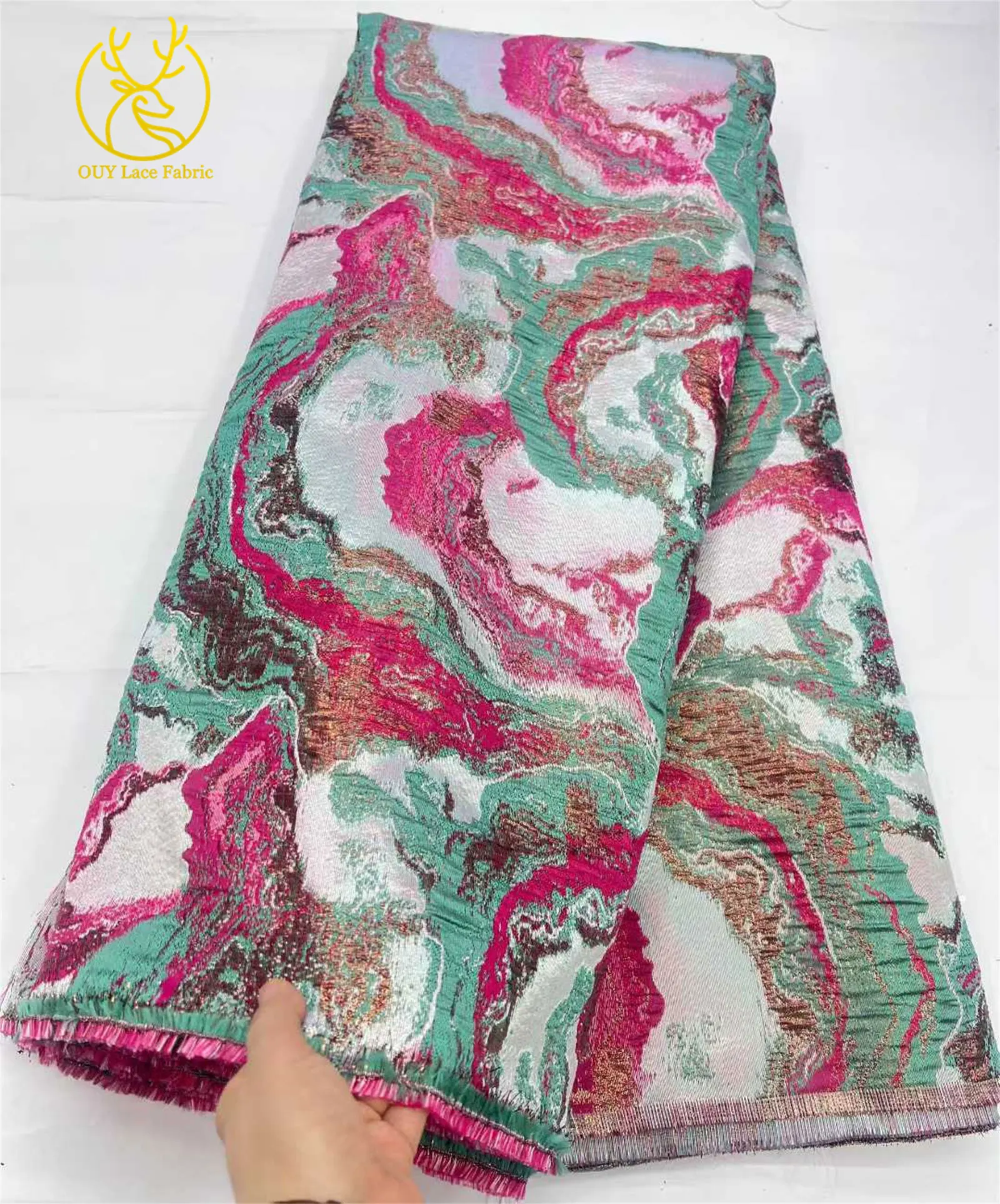 ผ้าลูกไม้ลายแจ็คการ์ดแฟชั่น ผ้าแจ็คการ์ดสไตล์แอฟริกันฝรั่งเศส ดีไซน์ใหม่ปี 2026 สำหรับตัดเย็บชุดเดรสงานเลี้ยงสังสรรค์สำหรับสุภาพสตรี 5 หลา