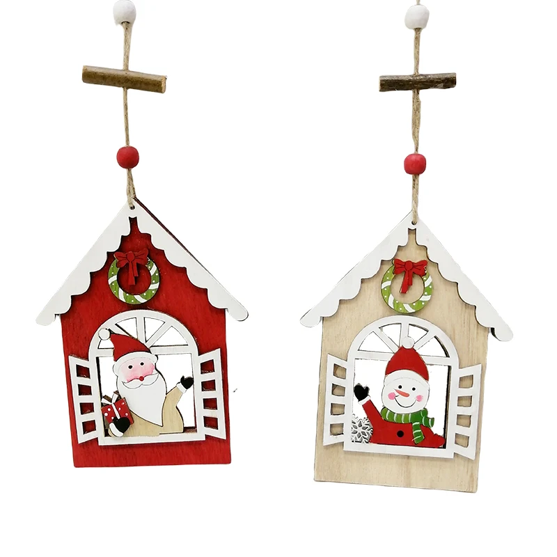 

*Hot Sale Christmas Wooden House Hanging Ornament For Christmas Decoration