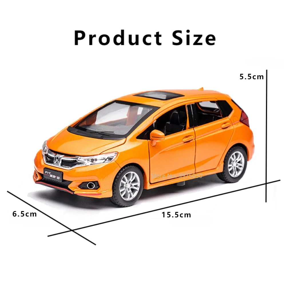 1/32 Honda Fit GK5 Alloy Car Model Toy Metal Diecast Simulation Vehicles Sound Light Pull Back Hobbies Collection Gifts for Boys