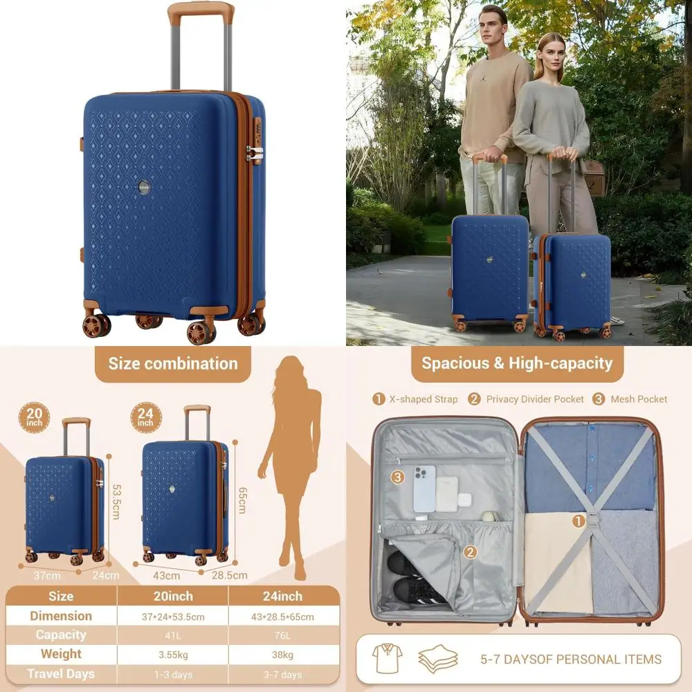 

20 Inch Durable Expandable Hard Shell Suitcase for Short Trips, Navy, with TSA Lock and Hidden Cup Holder