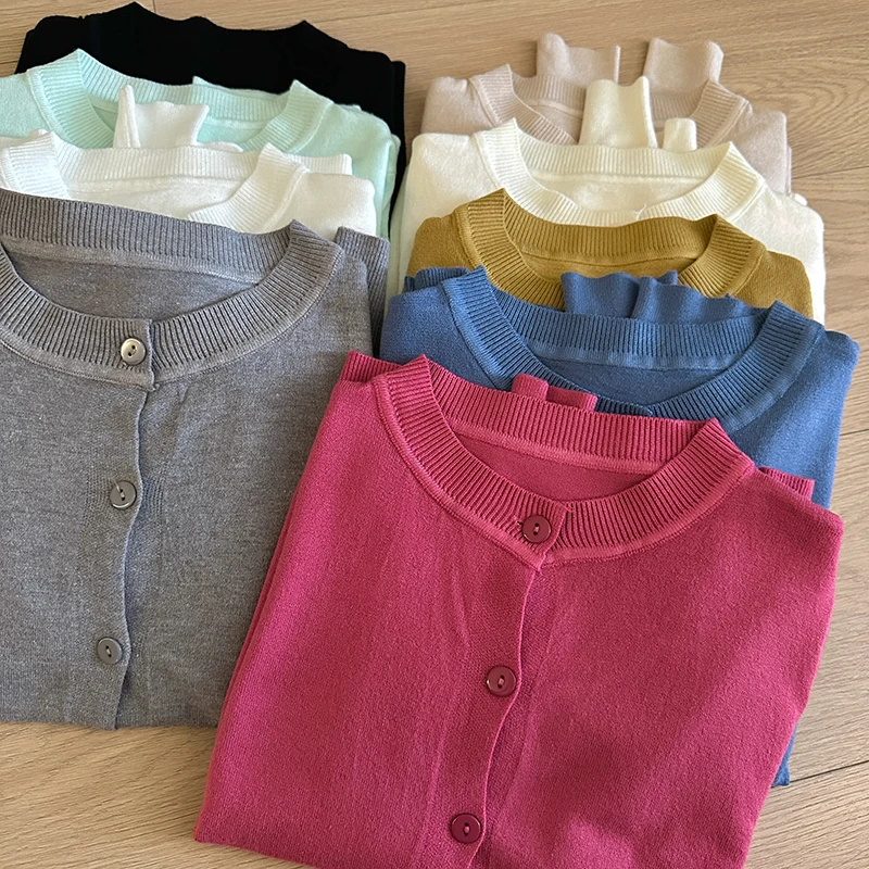 

Knitted Sweater Women Cardigans New Long Sleeve O-Neck Black Knit Sweater Cardigan Women Tops Knitwears Sueters De Mujer Q1294