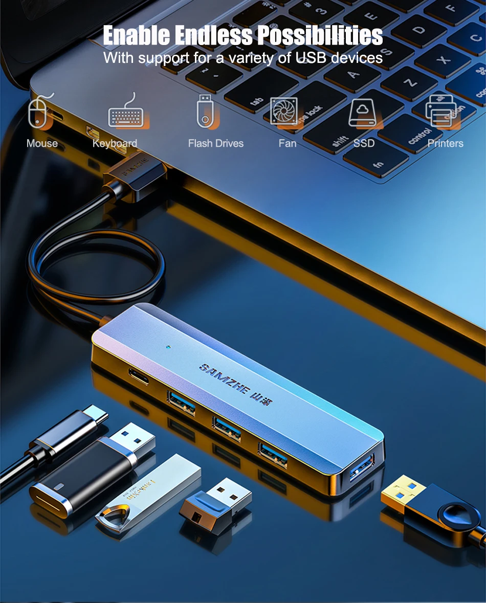SAMZHE USB C HUB RJ45 PD 100W Adapter USB 3,0 5Gbps HUB USB HUB Für Macbook Air Pro iPad Laptop Desktop PC Adapter – Detail 4