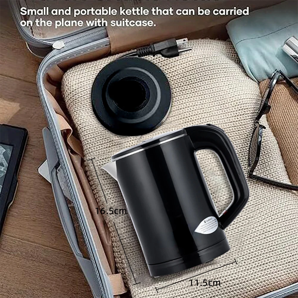Hervidor eléctrico portátil de viaje de 0,6l, 800W, ahorro de energía, Mini hervidor de té eléctrico de acero inoxidable 304, olla de agua caliente, infusor de té