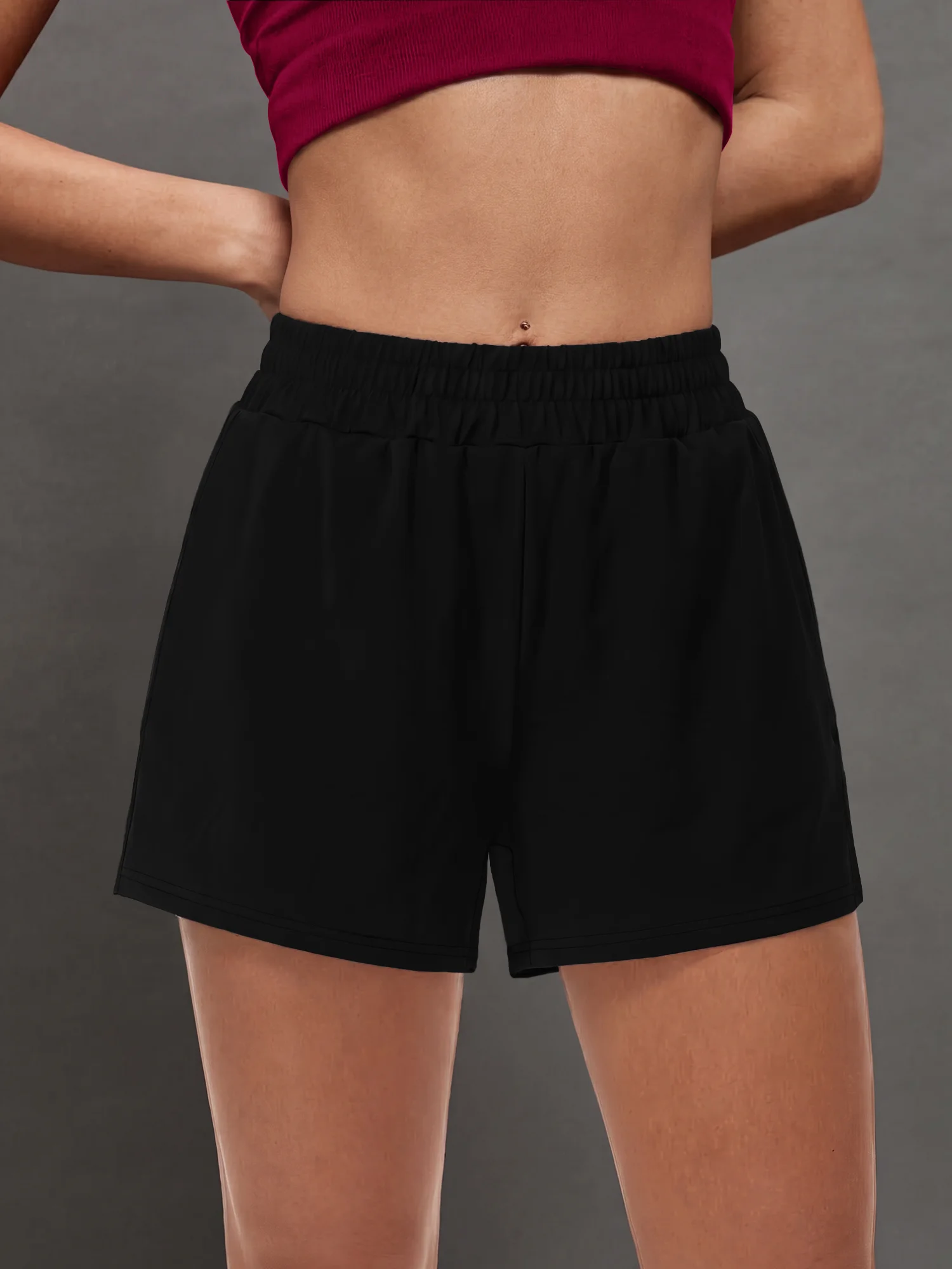Wardrobe Essential Dual Layer Casual Shorts, High Waist Phone Pocket Bottoms for Year-Round Outfit Styling