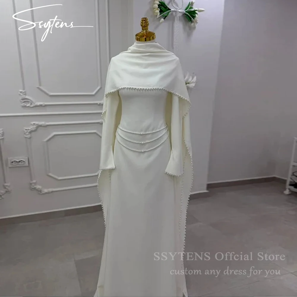 SSYTENS Modest Muslim Wedding Dress Customized Bride Dress Ivory Mermaid Pearls Nikkah Caftan Bridal Gowns Long Vestido De Noiva