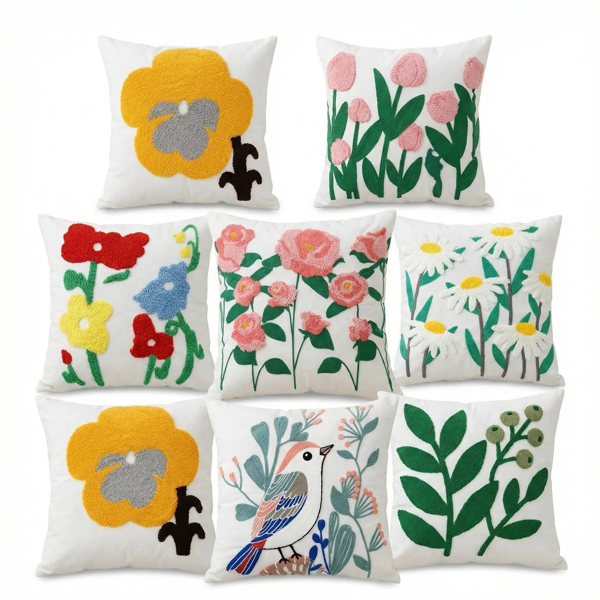 Minimalist Tulip Embroidered Pillow Cover Flower Embroidery Sofa Pillowcase Throw Cushion Cover iving Room Sofa Cushion Waist
