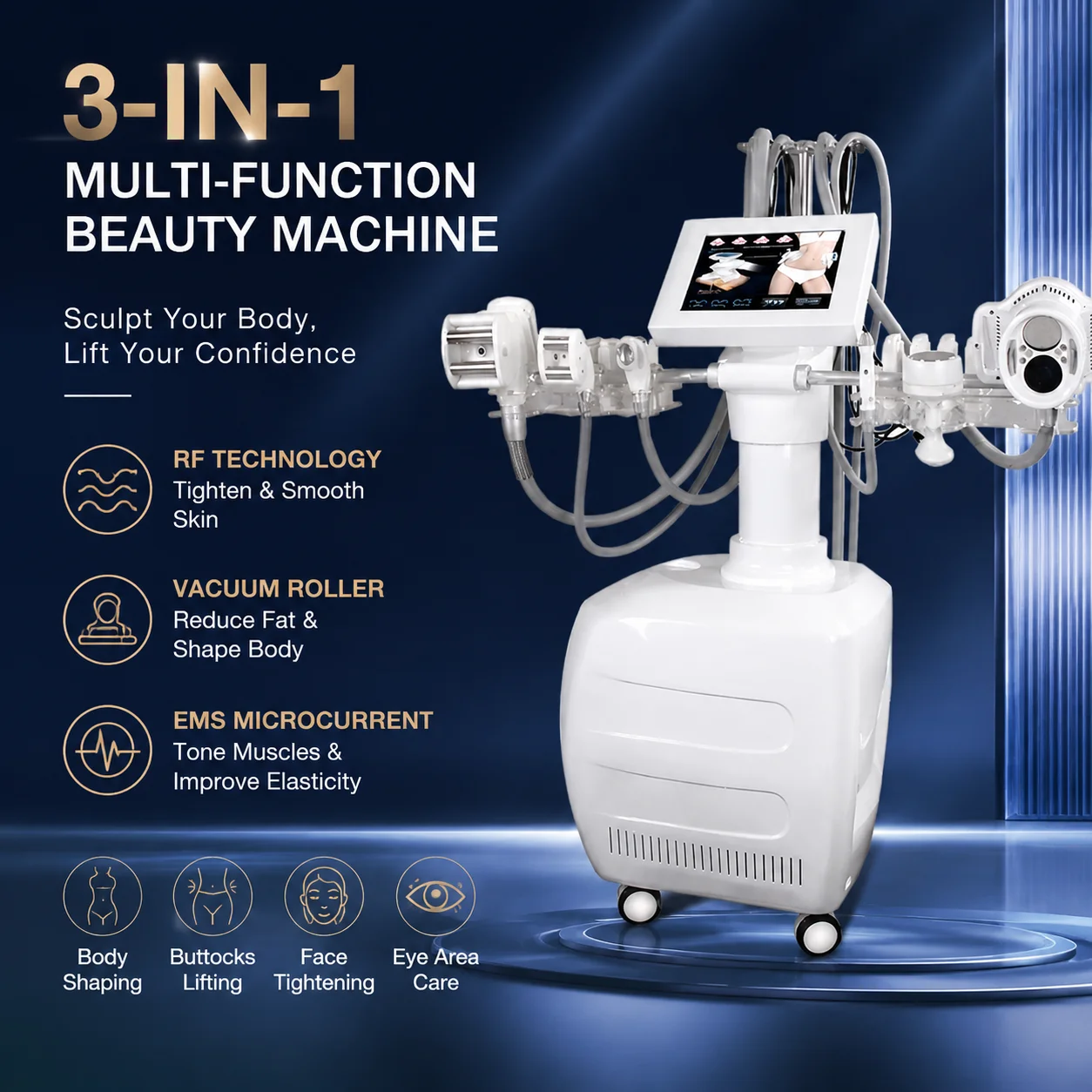 Body Shaping Machine Cavitation RF Vacuum Slimming Device Multi Functional Beauty Equipment for Skin Care and Body Contouring