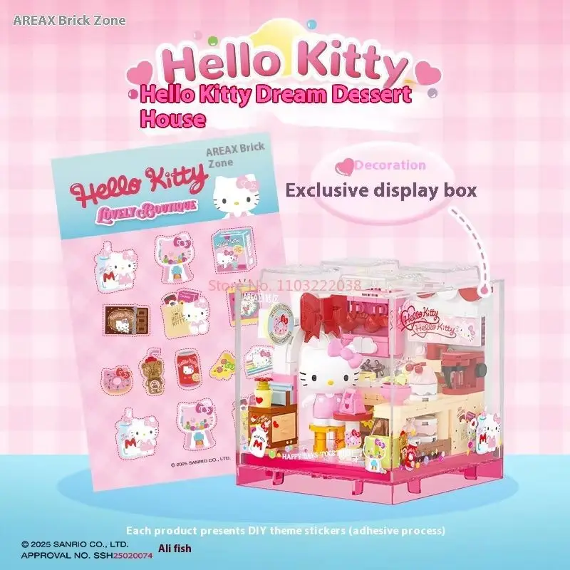 Sanrio area-x mini loja blocos de construção conjunto com kuromi cinnamoroll hangyodon kawaii tijolos para meninas presente aniversário caixa cega