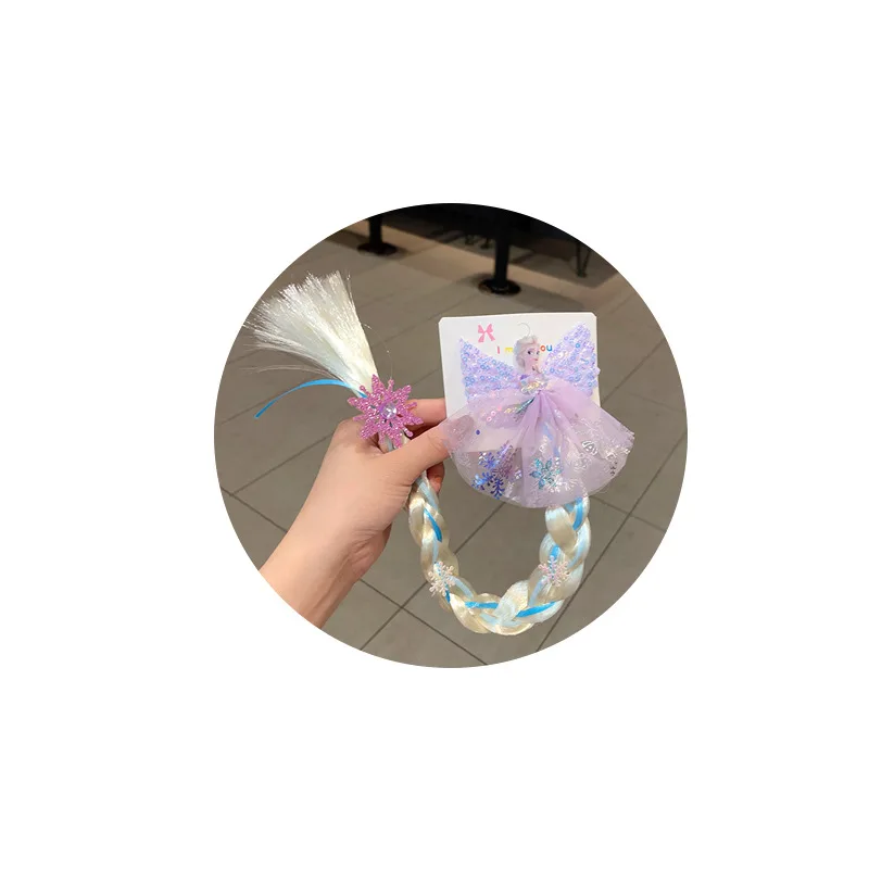Anime Frozen Elsa putri Wig kepang jepit rambut aksesoris untuk anak perempuan tokoh Anime mainan kartun anak-anak Kawaii bayi klip rambut hadiah