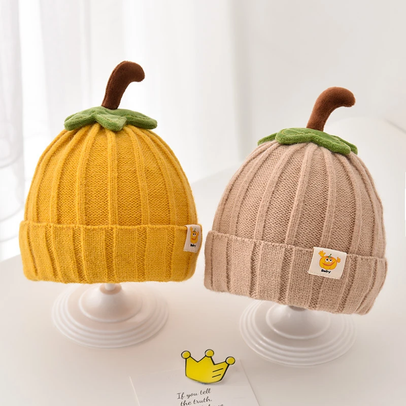 Winter Baby Knitted Hat Cute Pumpkin Toddler Beanies 6-36 Months Boy Girl Thick Woolen Warm Crochet Bonnet Children Pullover Cap, image 4