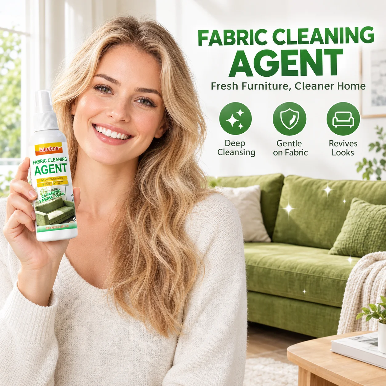Jakehoe Fabric Sofa Cleaner Spray Powerful Stain Removal Waterless Detergent for Couch Curtains Carpets Sofa Cleaner Spray 100ml