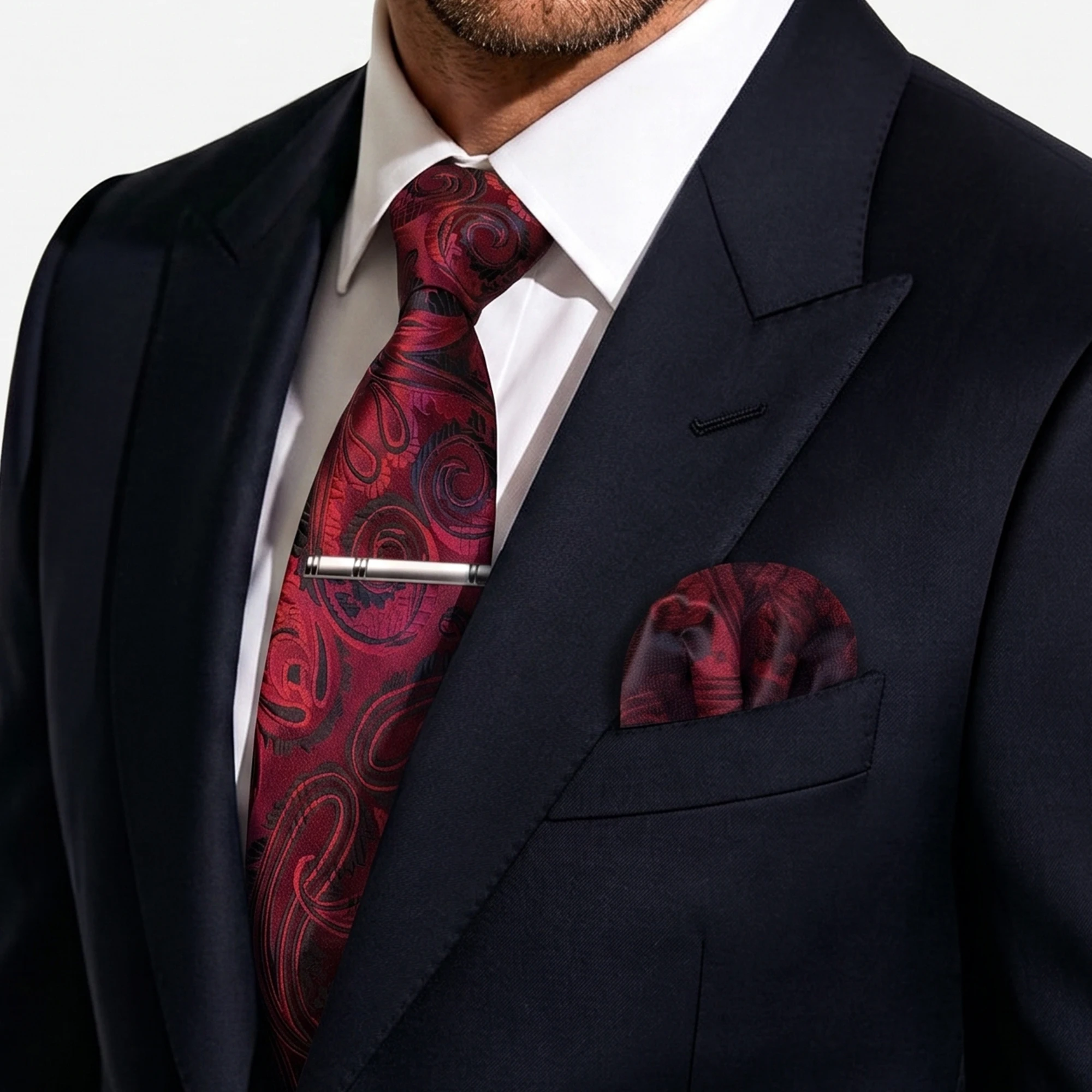 KAMBERFT Classic Men's Tie with Tie clip & Pocket Square, 3-Piece Set for Office Wedding Party