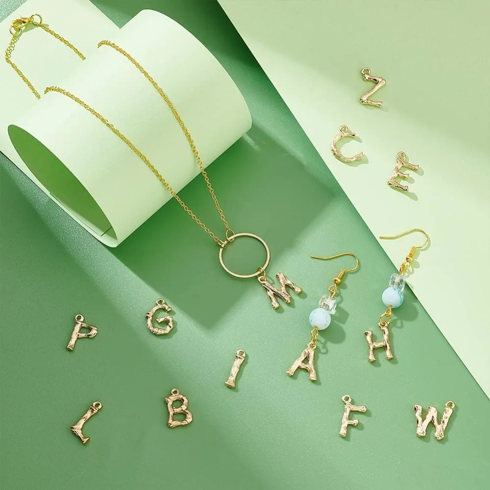 26pcs Alphabet Letter Charms 18K Gold Plated A~Z Pendants Initial Letter Charms Brass ABC Charm for Cup Jewelry Bracelet Earring