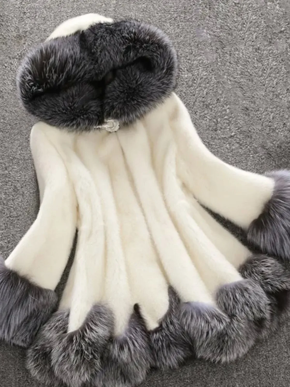 

Color Blo Furry средней длины Женское свободное пальто с капюшоном Street Sle Long Sve TING Другой материал 00%