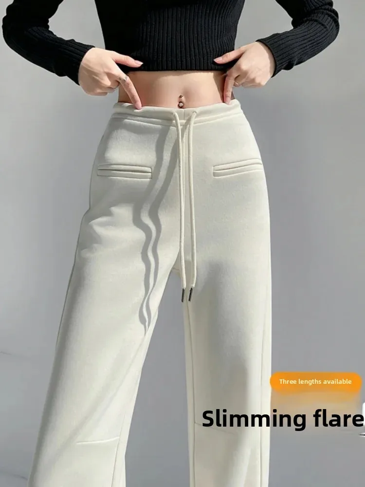 High Waist Slimming Loose Drapey Sporty Women's Micro Flared Pants in Beige Color Commute Style Casual Pants for Ladies