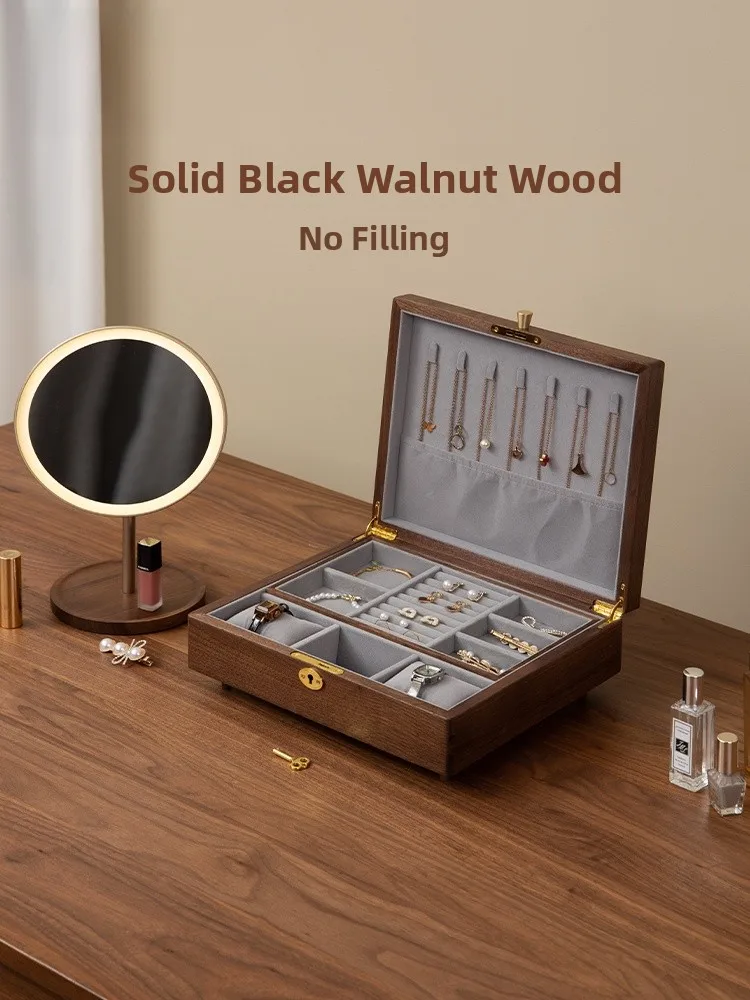 

Fanhuan Bla Walnut Wooden Jewelry Storage Box Loable New Year Gift Ring Nelace Bracelet Wood Accory Box