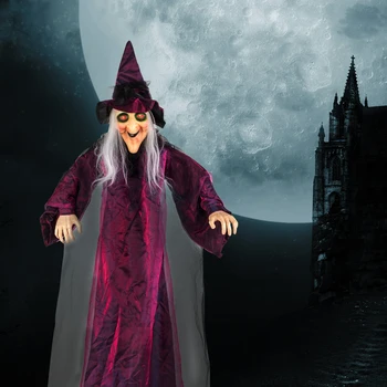 71in Life Size Hanging Witch Animatronic Talking Halloween Decoration, Sound Activated Scary Hanging Witch Prop for Haunted House Yard Patio Outdoor Party Decor