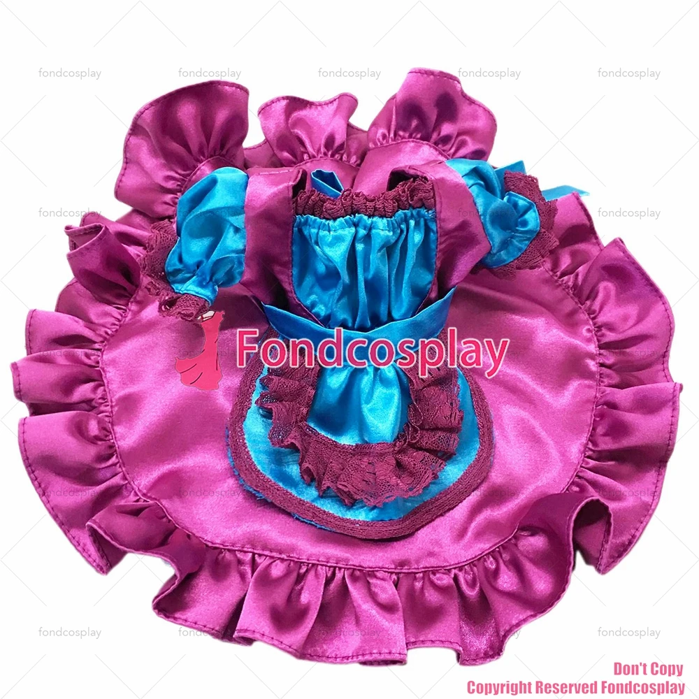 fondcosplay sexy cross dressing sissy maid short French Lockable Blue purple satin Dress Uniform Costume CD/TV[G4015D]