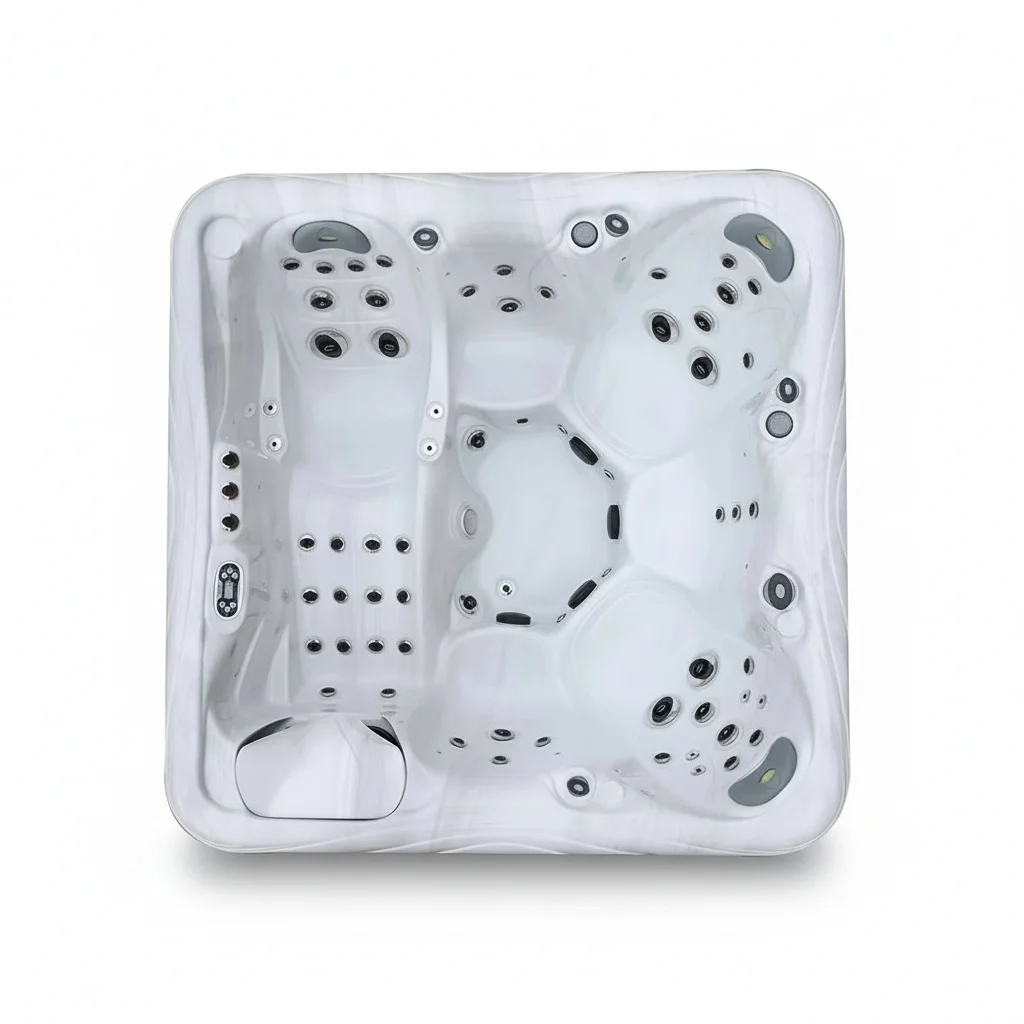 6 Person Hot Tub, US Aristech Acrylic 2180x2180x900mm Outdoor Spa, Balboa System, 1 Lounger Whirlpool Bathtub, Outdoor Jacuzzi