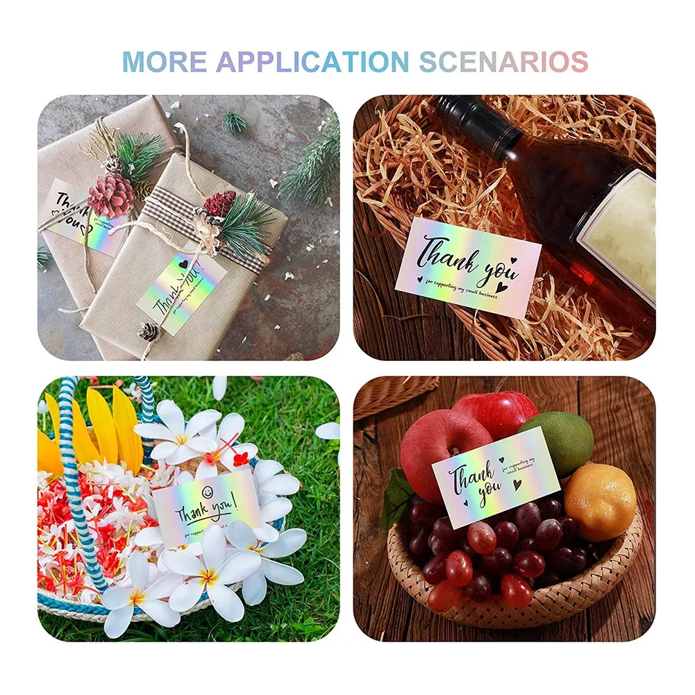 AF93-300Pcs Thank You Cards Small Business,6 Styles Thank You For Supporting Cards Holographic Thanks Greeting Cards