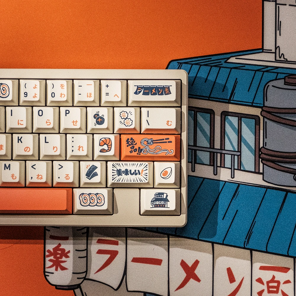 Retro Keycap Ramen Pbt Sublimation Mechanical Keyboard 163Keys Full Set Wooting Japanese English Bilingual Keycap White Keycap