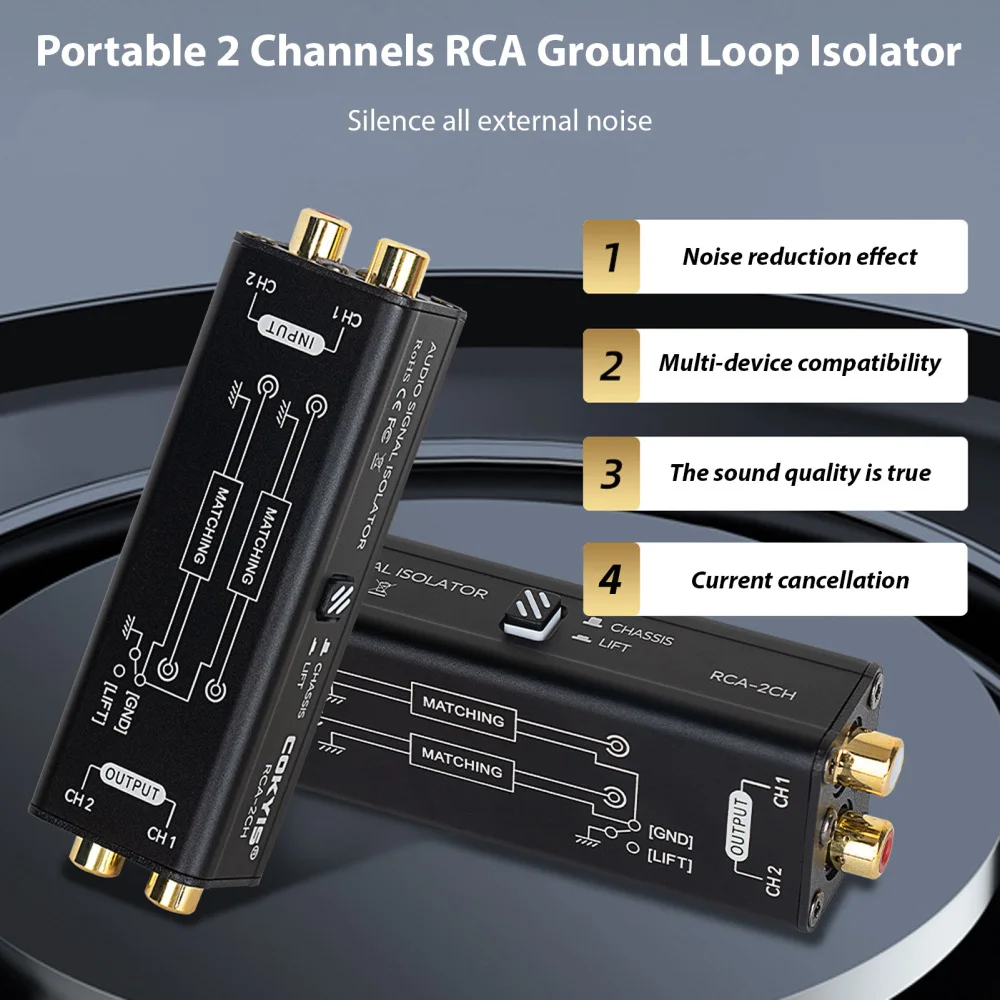 Portable 2 Channels RCA Ground Loop Isolator Professional Hum Eliminator Audio Signal Isolator Noise Filter Musical Accessories