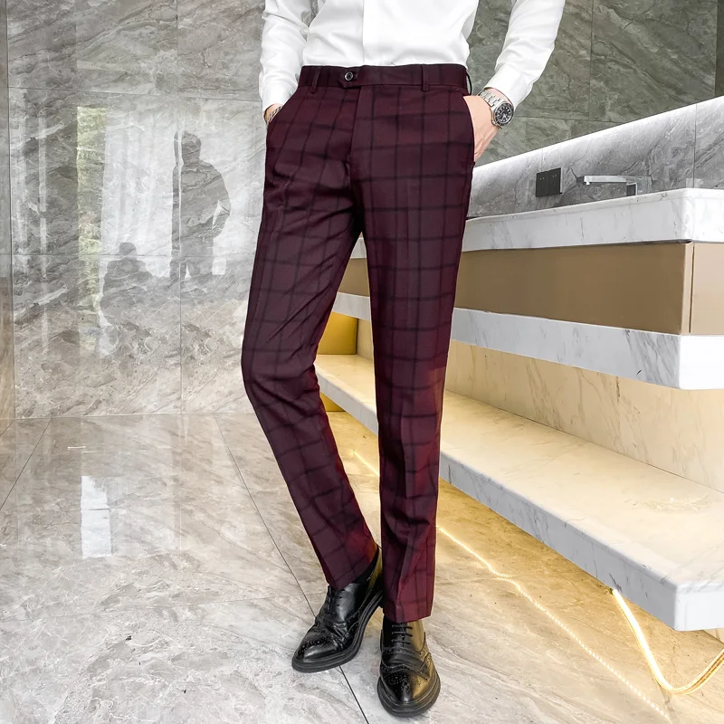 2025 New Burgundy Navy Plaid Casual Suit Pants for Men, Beige/Blue Vertical Stripe Non-Iron Slim Small Leg Work Trousers Men - AliExpress 200000343 2025 New Burgundy Navy Plaid Casual Suit Pants for Men, Beige/Blue Vertical Stripe Non-Iron Slim Small Leg Work Trousers Men - AliExpress 200000343